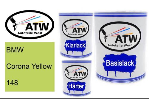 BMW, Corona Yellow, 148: 1L Lackdose + 1L Klarlack + 500ml Härter - Set, von ATW Autoteile West.